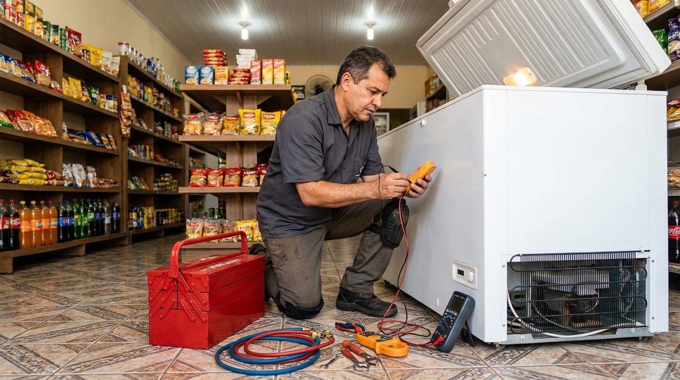 Recarga de gás refrigerante em freezer em atendimento em Vitória‑ES