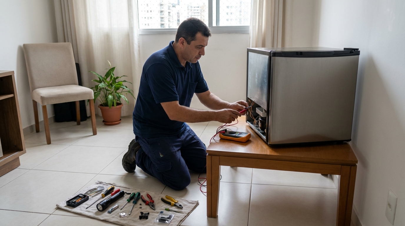 Técnico de conserto de frigobar em residência em Vitória‑ES