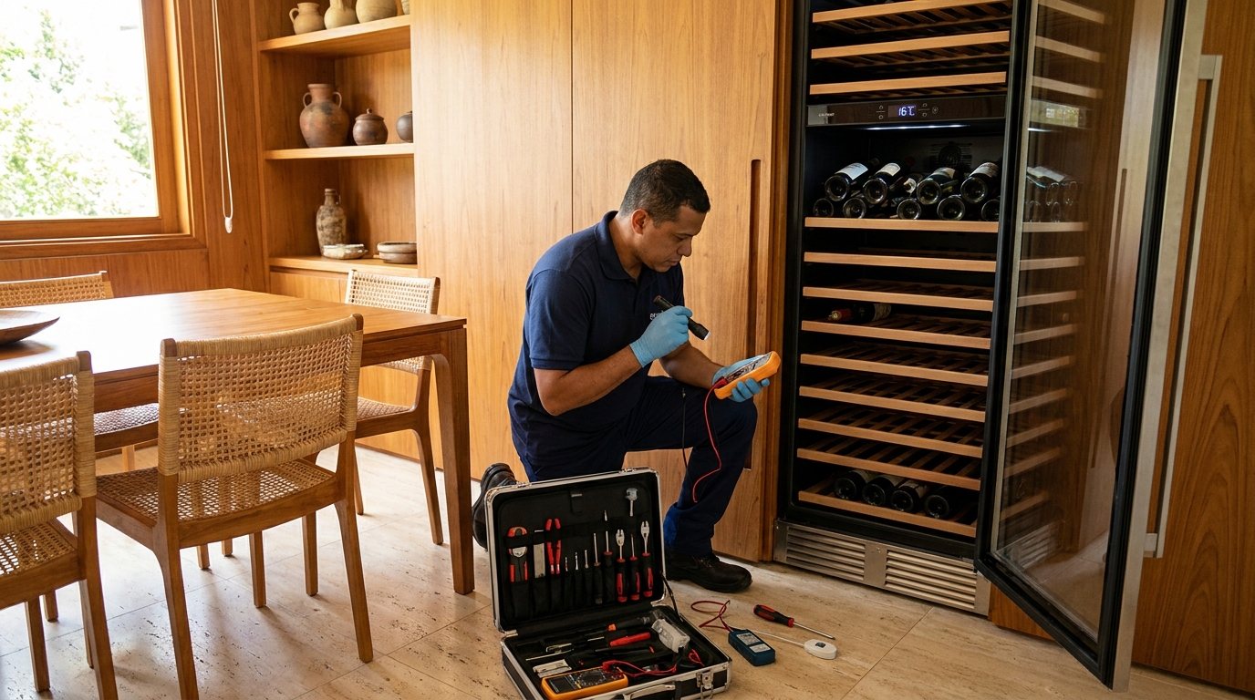 Troca de termostato de adega climatizada em atendimento técnico em Vitória‑ES